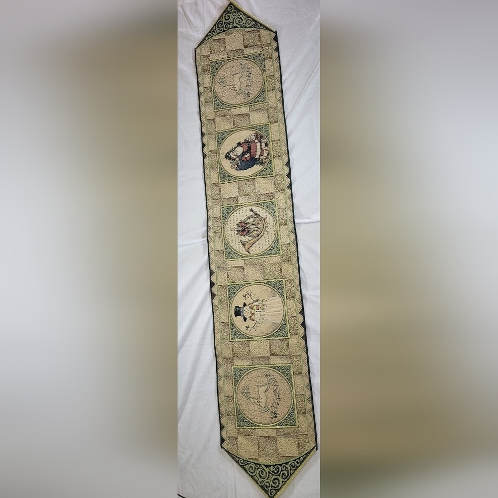 Tapestry Christmas Table Runner With gold Sparkles
